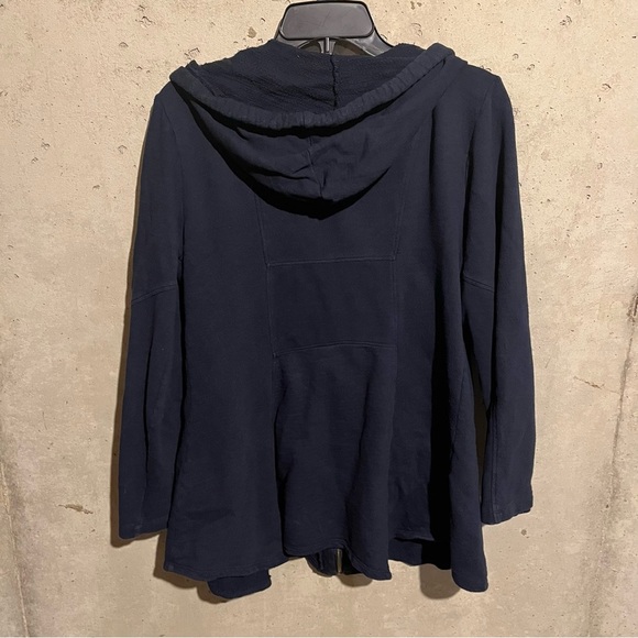 XCVI Sweater Womens XL Navy Zip Up Hoodie Lagenlook Terry Pockets Handkerchief - Picture 7 of 9